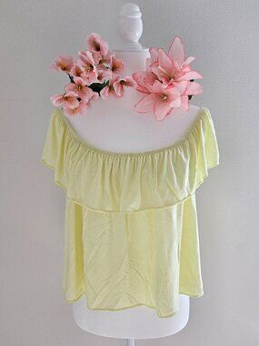 Topshop Yellow Off Shoulder Ruffle Blouse Flowy Summer Top